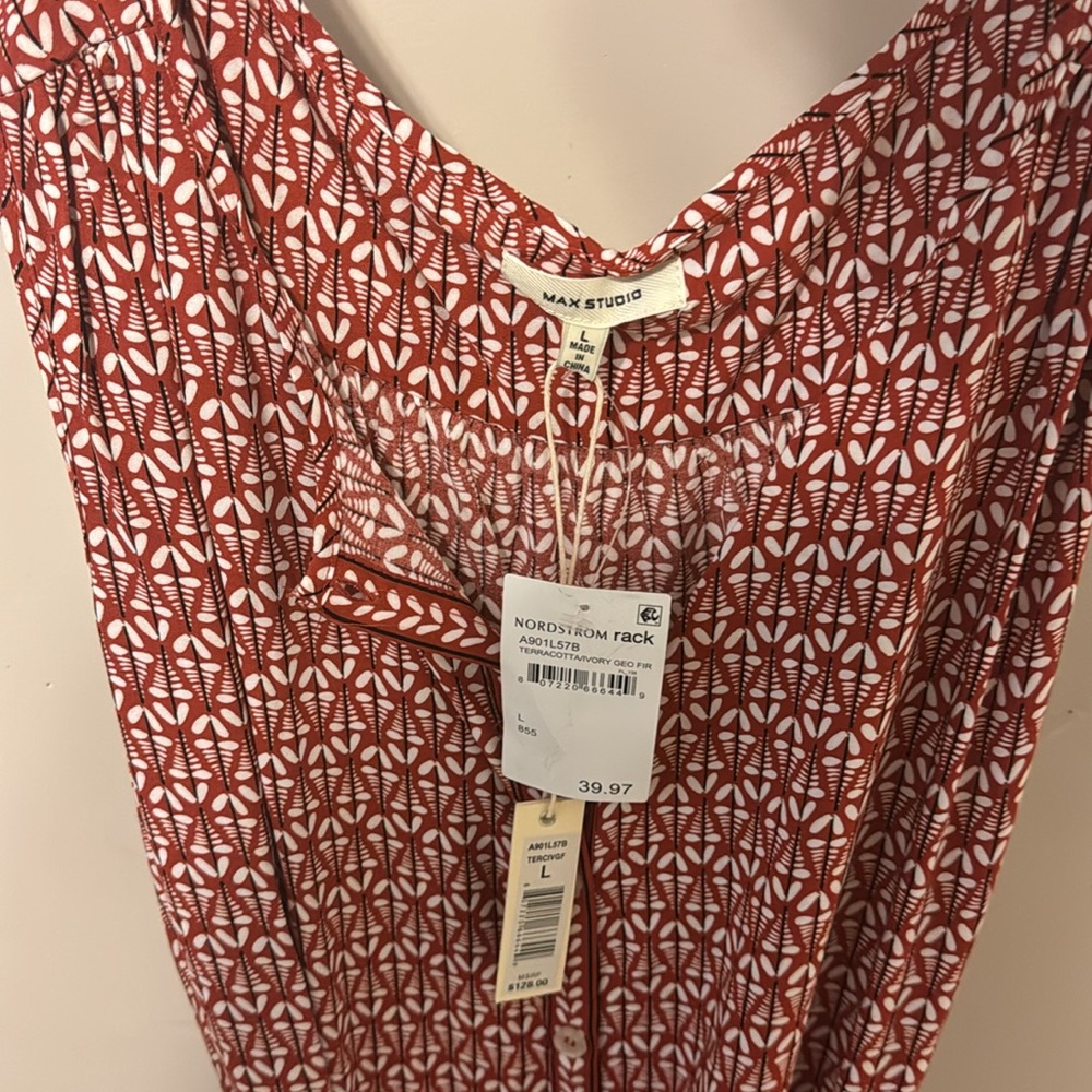Max Studio size large sleeveless button up tie midi dress